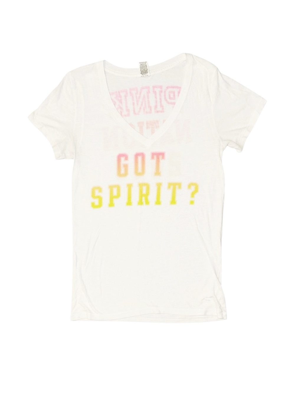 PINK Victoria's Secret Vintage White Graphic V-Neck Short Sleeve Shirt Medium